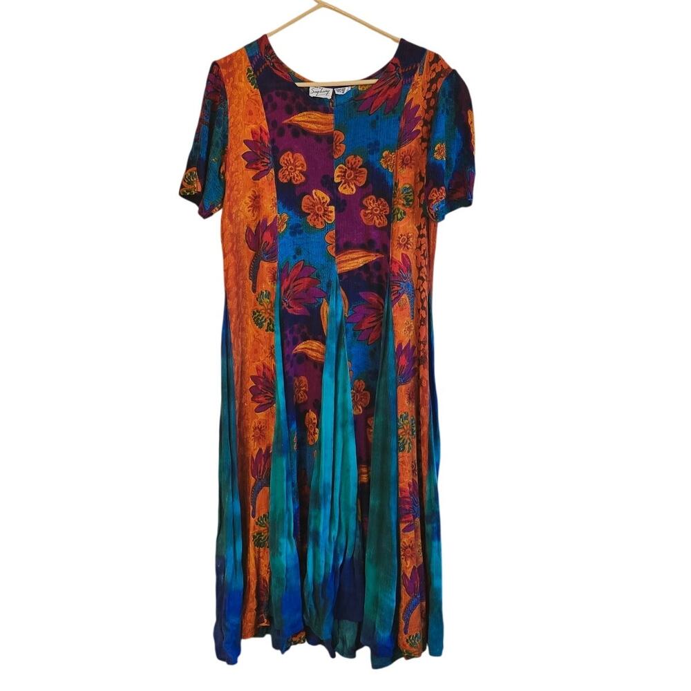 vintage saybury tropical floral swing midi dress size medium vacation